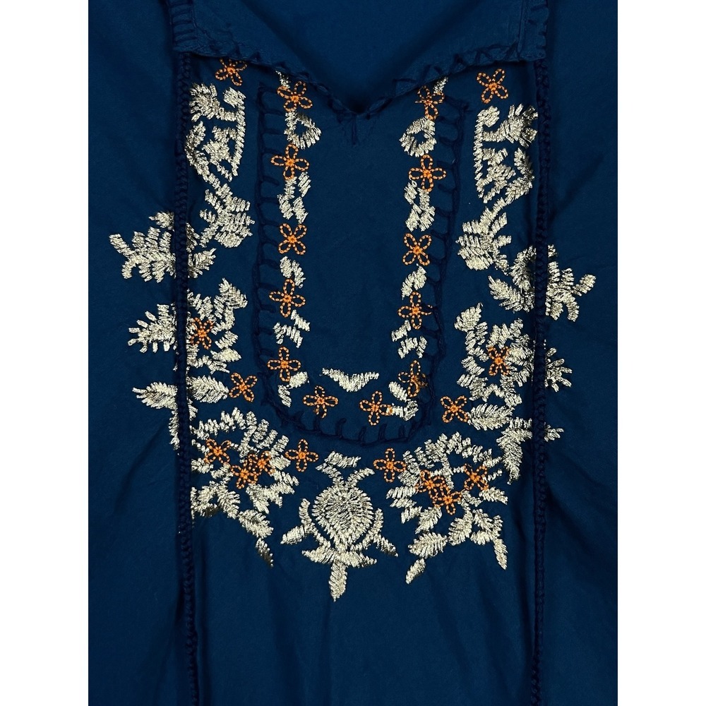 British India Traveller Navy Blue Embroidered V-Neck Top - Sz 7 (Small/Med) - Picture 4 of 5